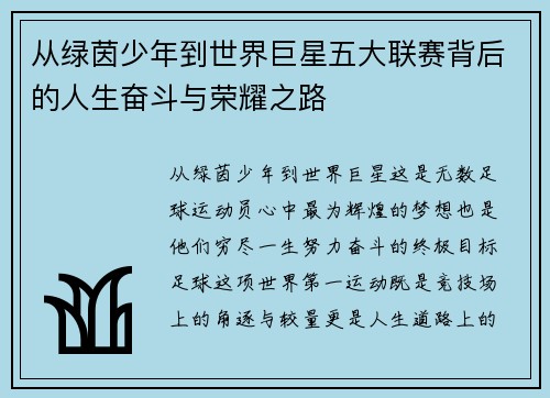 从绿茵少年到世界巨星五大联赛背后的人生奋斗与荣耀之路