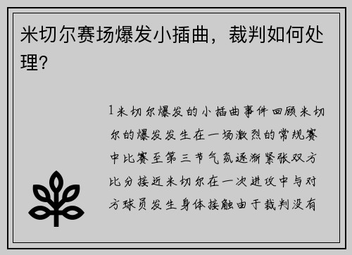 米切尔赛场爆发小插曲，裁判如何处理？